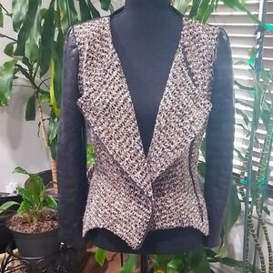 Elegant Tweed and Leather Women's Blazer